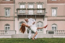 Wedding photography at Lake Bled Castle, Slovenia – elegant couple by the lake