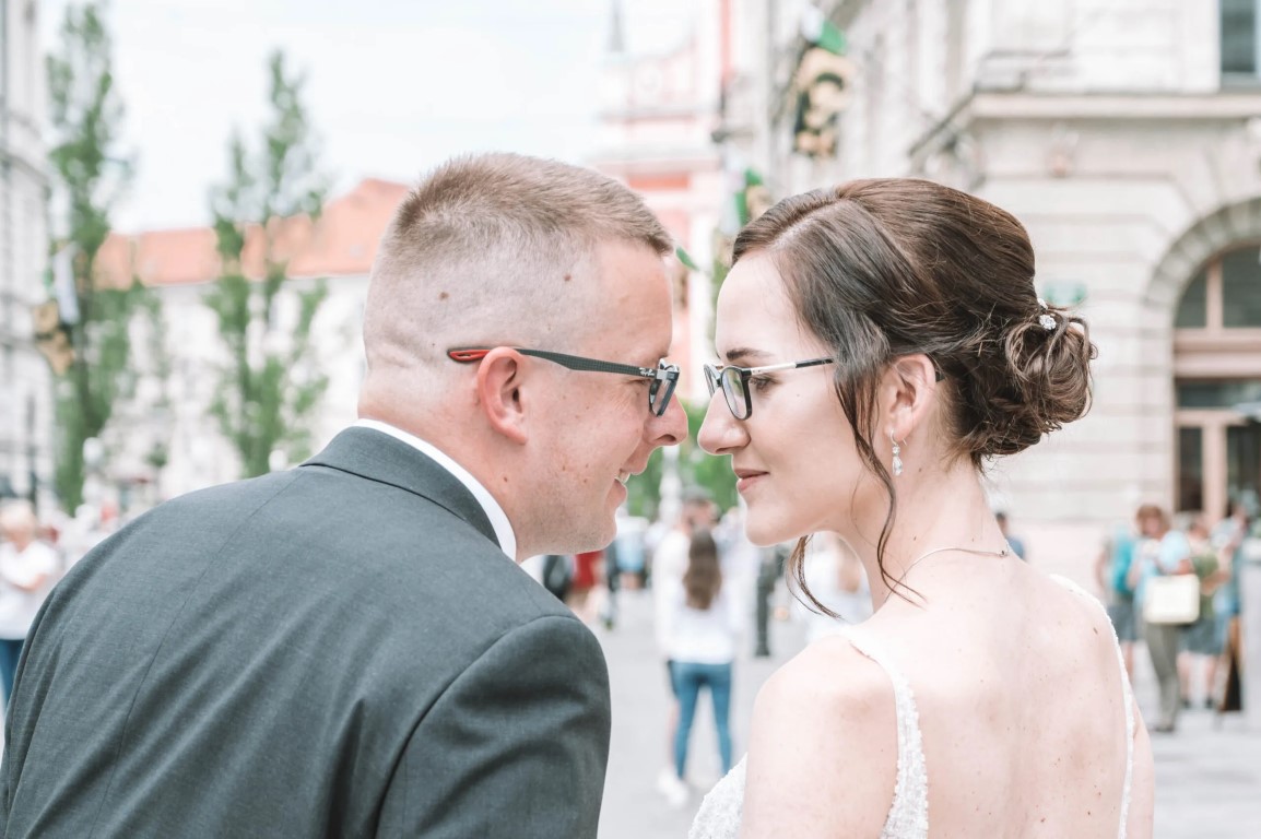 Golden-hour wedding photography at Ljubljana Castle
